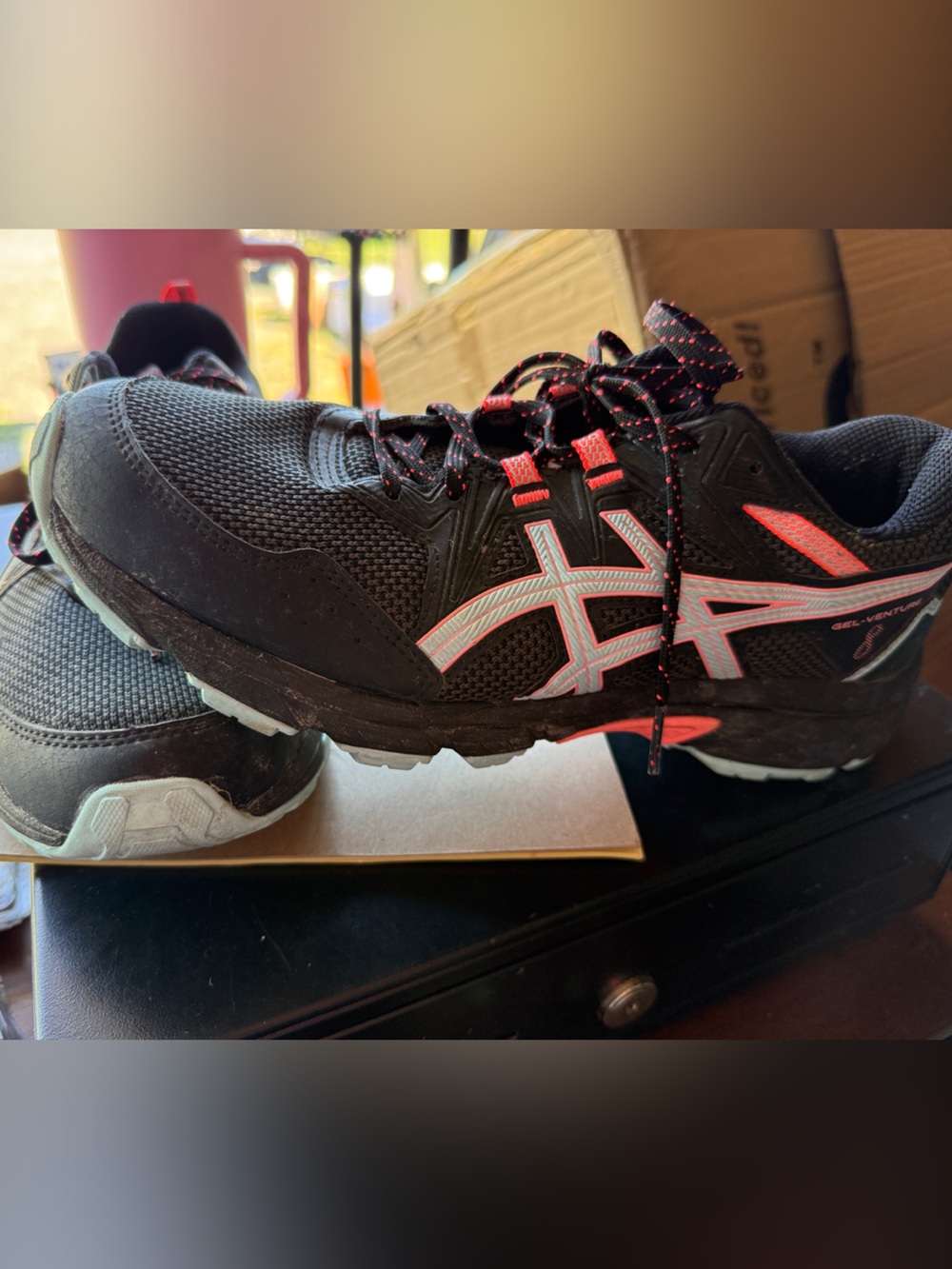 Asics Black Athletic Shoes with Pink Accents